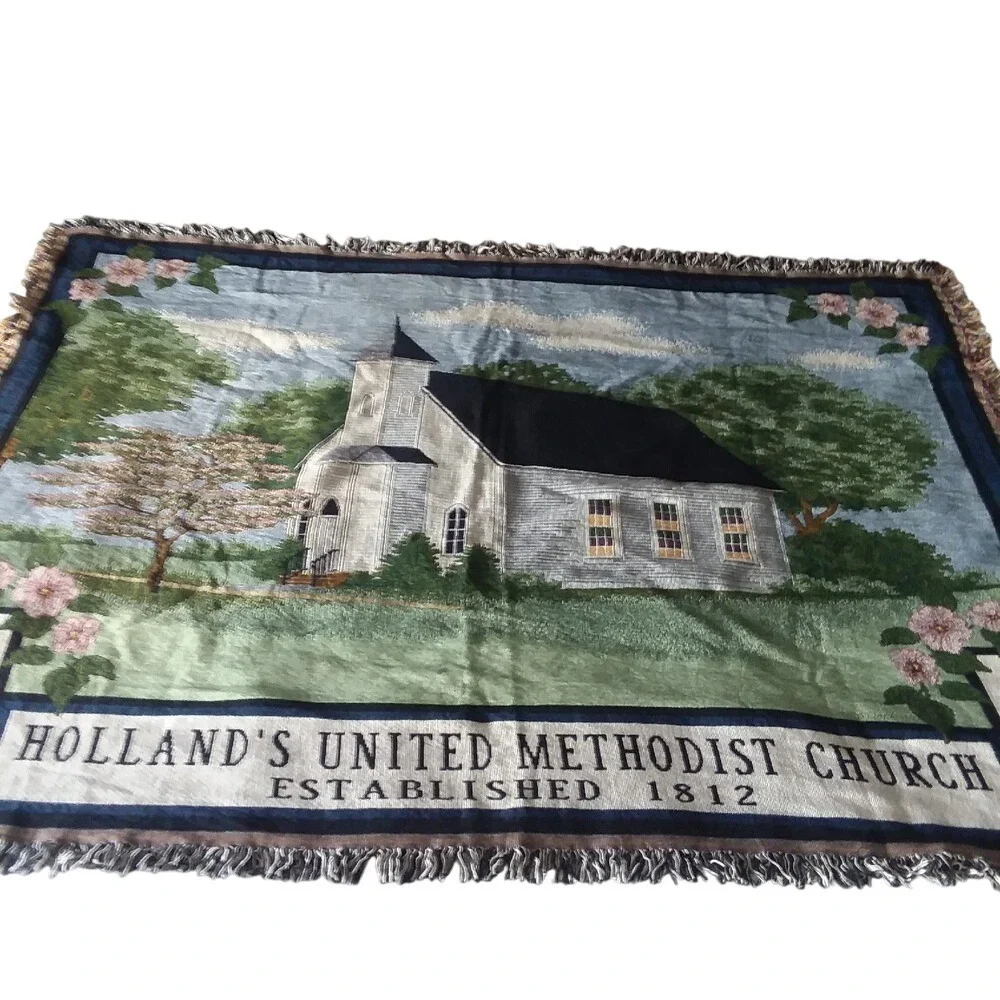 Holland's United Methodist‎ Church Tapestry Throw Blanket Established 1812 69x51